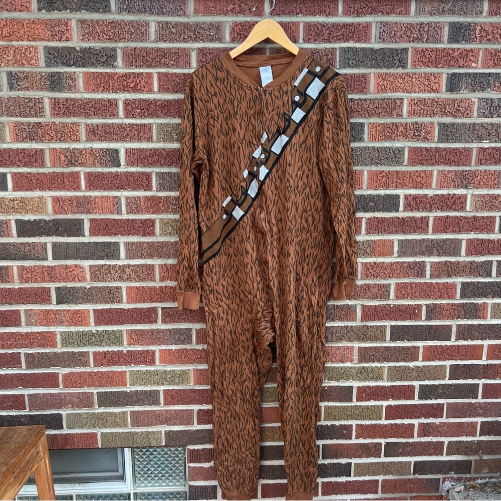 Disney Store Tan and Black Star Wars Chewbacca Full Zip Up Onesie Pajamas